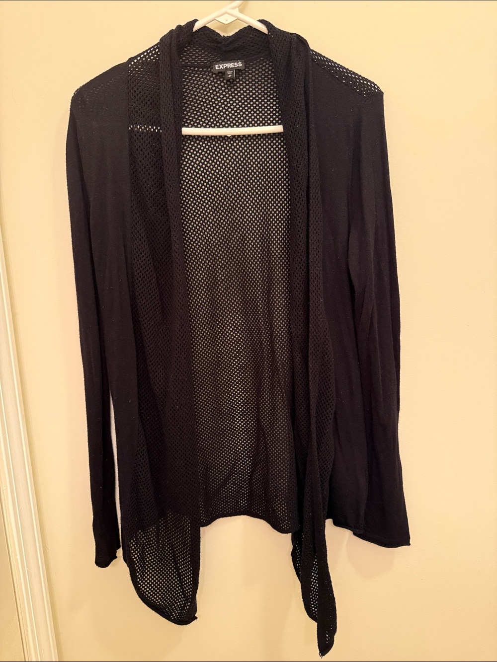 Express Black Open-Front Mesh Cardigan